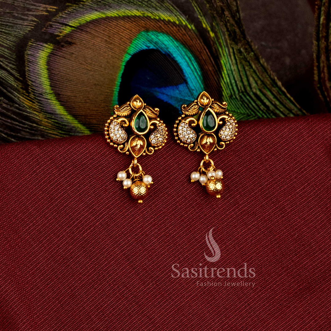 Elegant bird design hanging earrings with rich antique appearance - Sasitrends