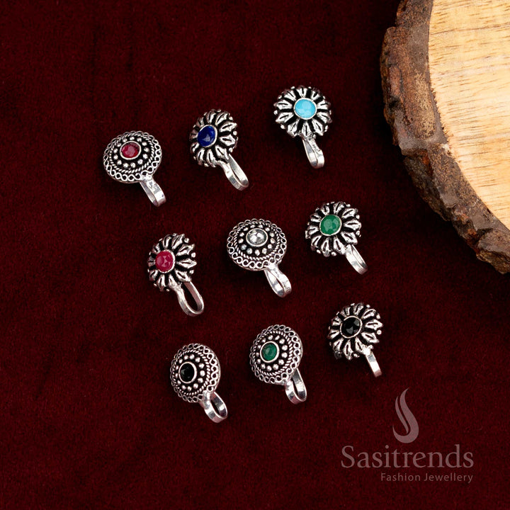 Sasitrends - Elegant Traditional Oxidised Silver Nose Pins Combo Set