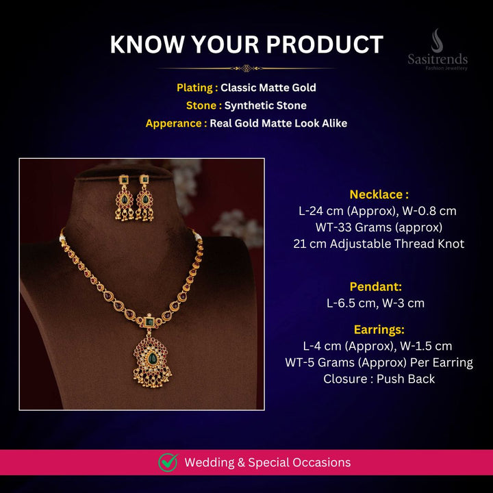 Classic matte gold plated Necklace Set Measurement Image - Sasitrends