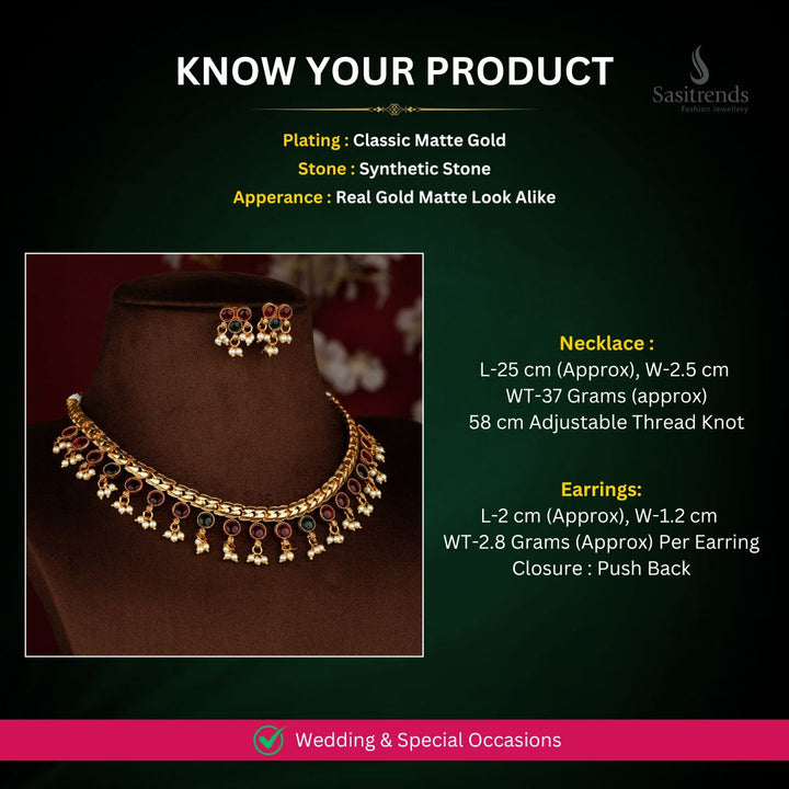 Classic matte gold plated Necklace Set Measurement Image - Sasitrends