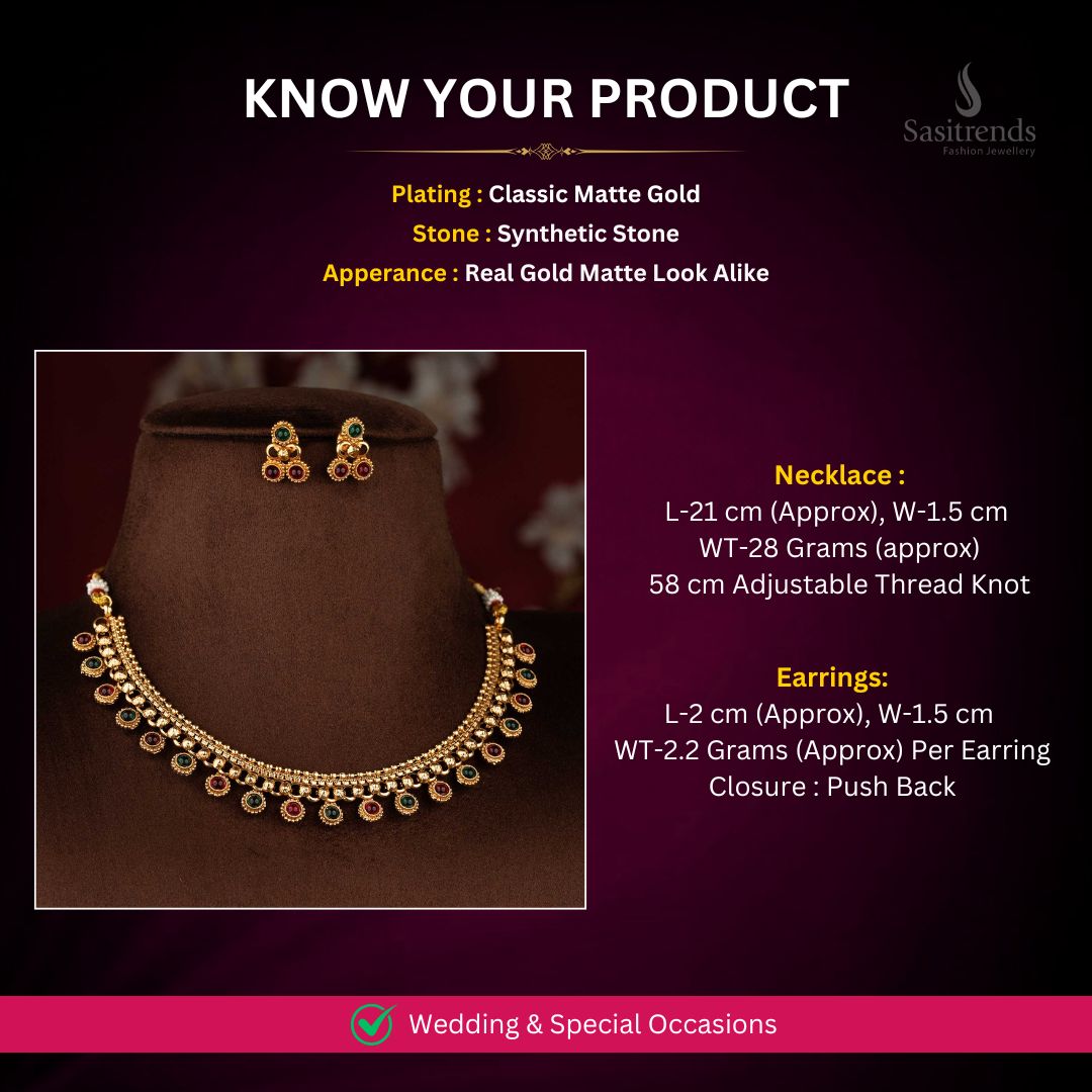 Classic matte gold plated Necklace Set Measurement Image - Sasitrends
