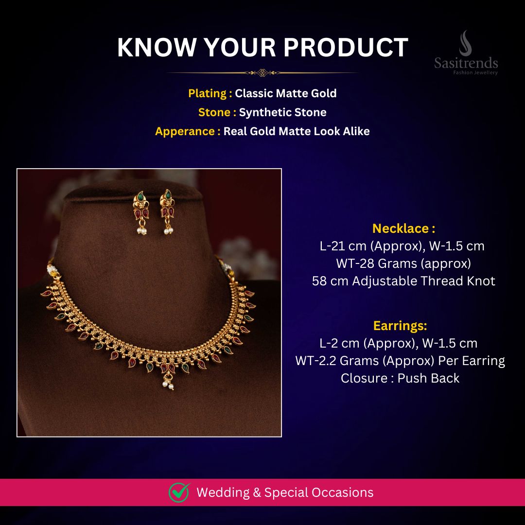 Classic matte gold plated Necklace Set Measurement Image - Sasitrends
