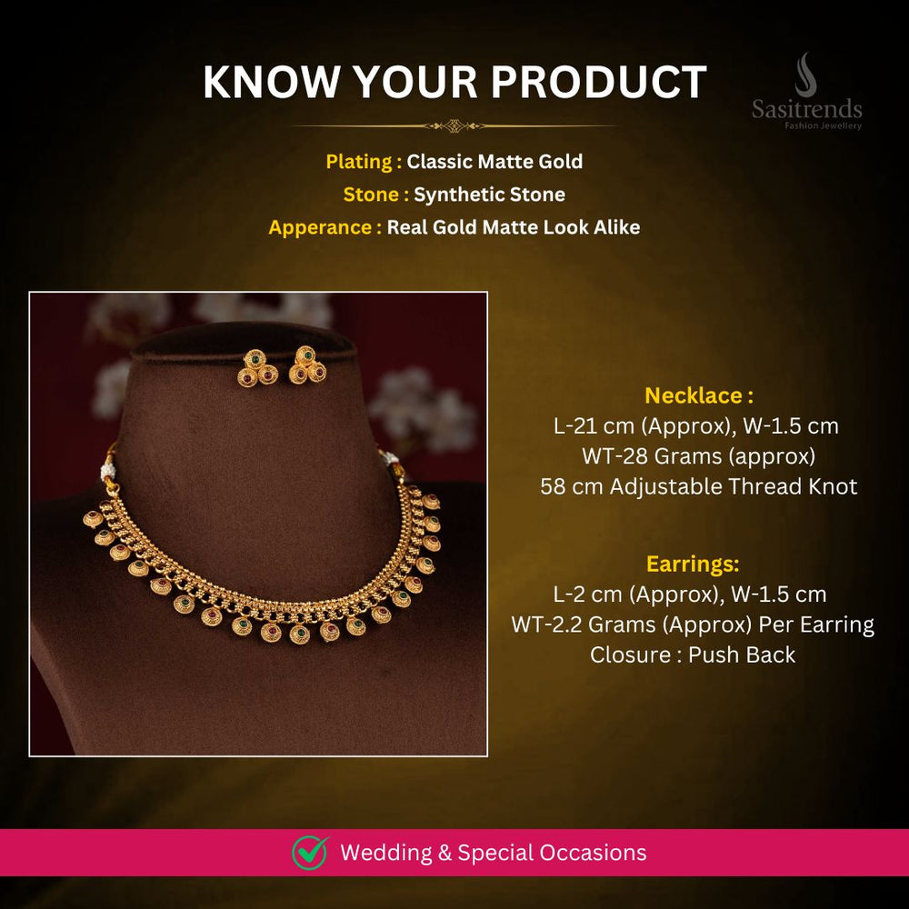 Classic matte gold plated Necklace Set Measurement Image - Sasitrends
