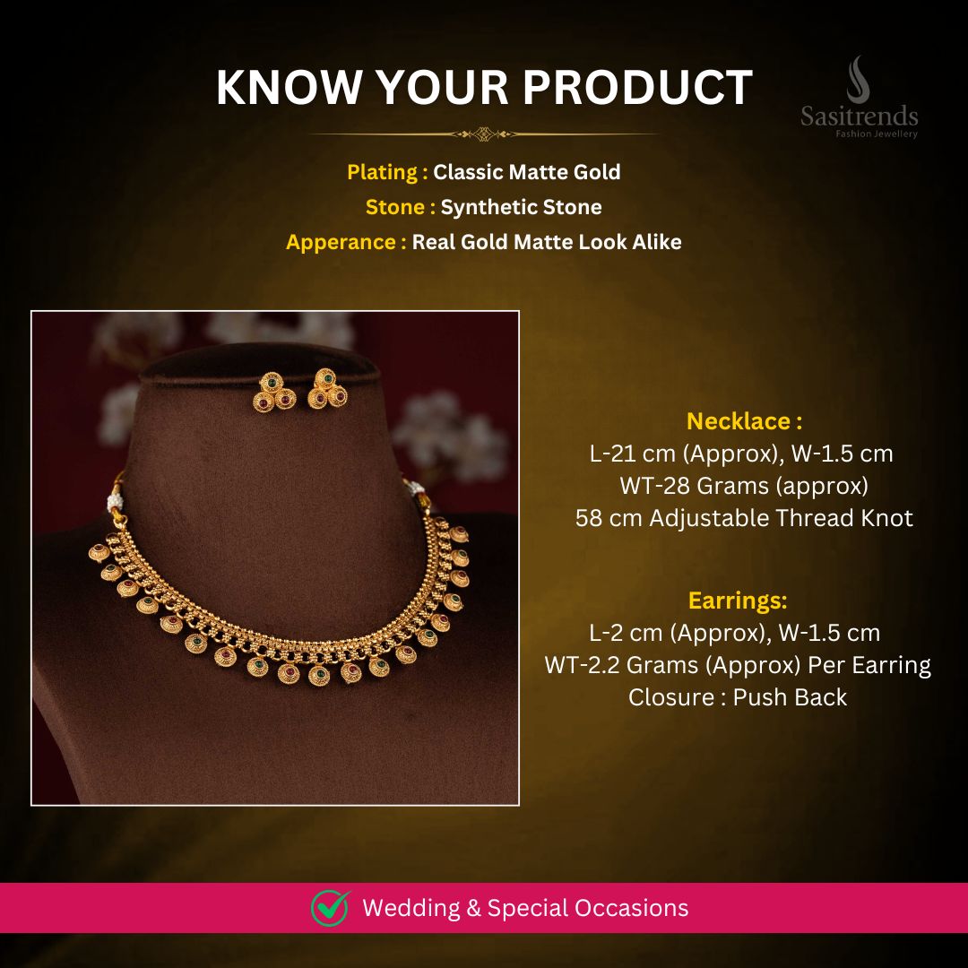 Classic matte gold plated Necklace Set Measurement Image - Sasitrends