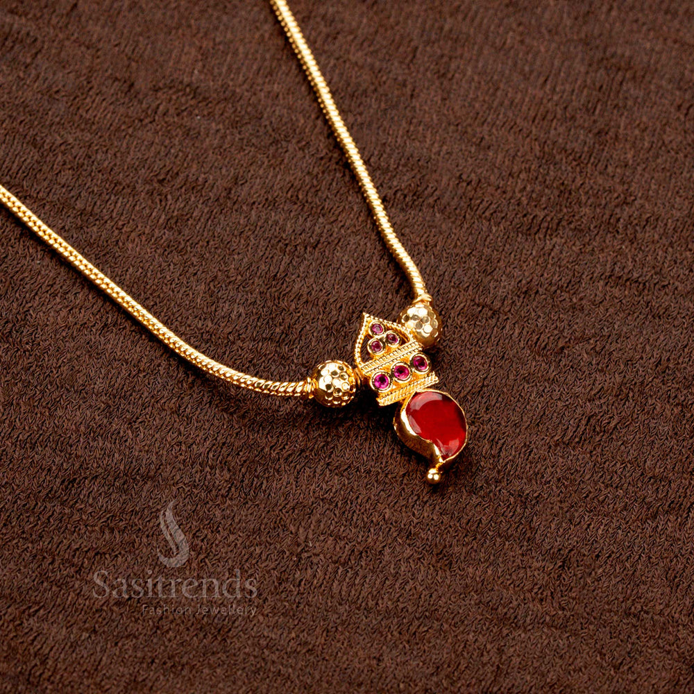 Kerala Bridal Red Palakka Necklace Set with Micro Gold Layered Mango Pendant, Dazzling AD Stones and Side Balls – Ideal for Weddings and Temple Functions - Sasitrends