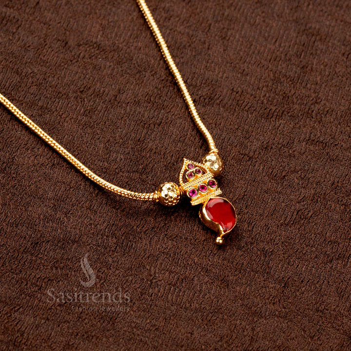 Kerala Bridal Red Palakka Necklace Set with Micro Gold Layered Mango Pendant, Dazzling AD Stones and Side Balls – Ideal for Weddings and Temple Functions - Sasitrends