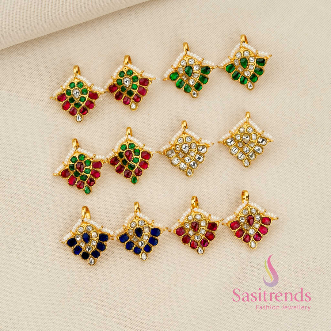Collection of Jadau Kundan floral petal bugadi earcuff with pearl fringe ideal for traditional and festive South Indian ceremonial dressing – Sasitrends