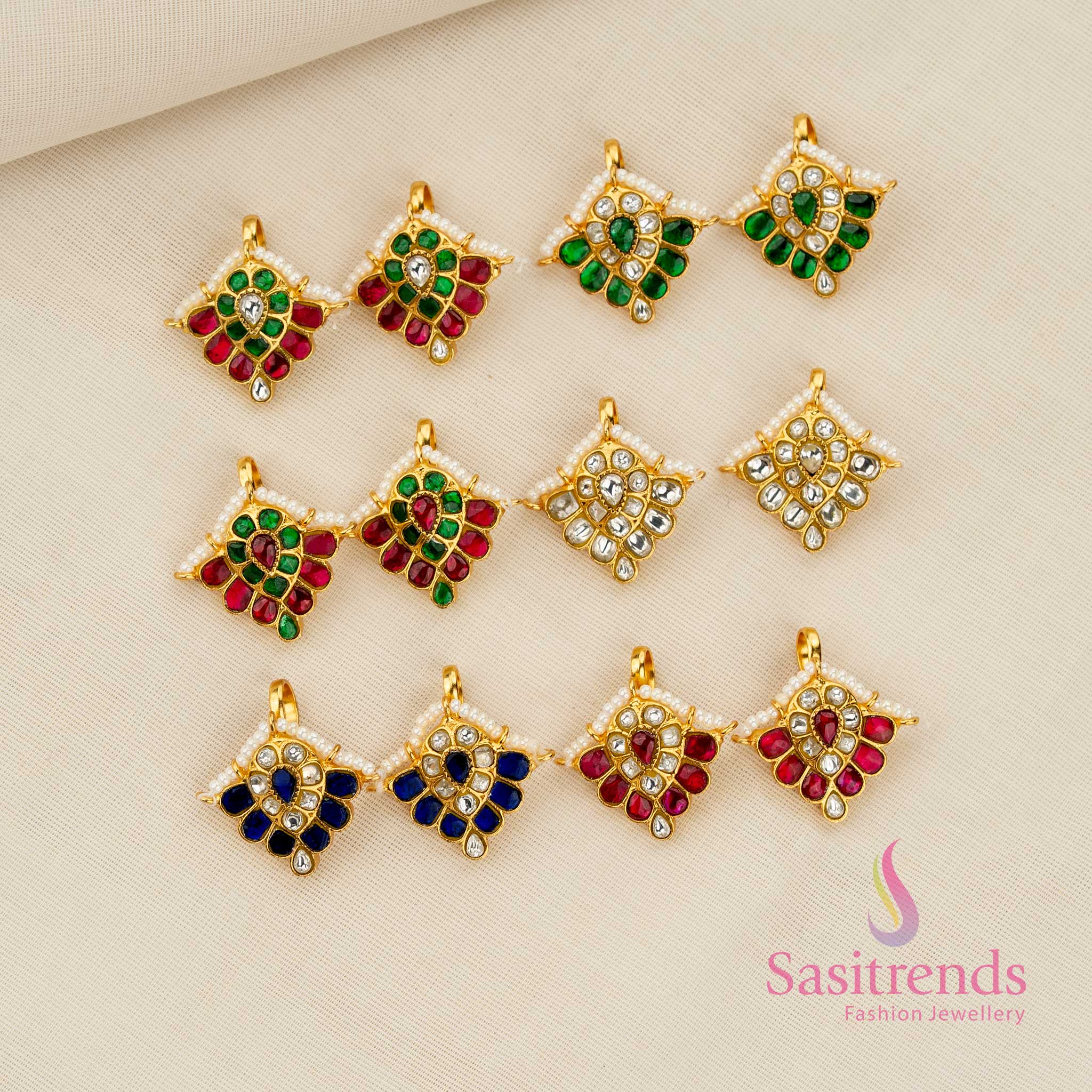 Collection of Jadau Kundan floral petal bugadi earcuff with pearl fringe ideal for traditional and festive South Indian ceremonial dressing – Sasitrends