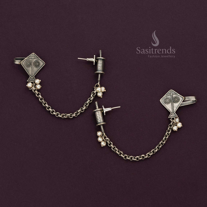 Statement Kite Motif Oxidised Earcuff Earrings with Chain - Sasitrends