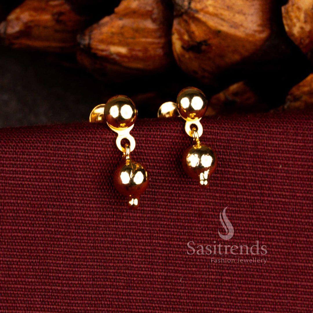 Radiant micro gold plated falling rain ball double layer drops earrings showcasing flowing gold brilliance, ideal for receptions, parties, and grand traditional occasions – Sasitrends