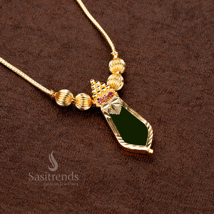 Handcrafted one gram micro gold plated Green Nagapadam Palakka necklace in traditional Kerala style, a perfect jewellery choice for festivals and weddings - Sasitrends