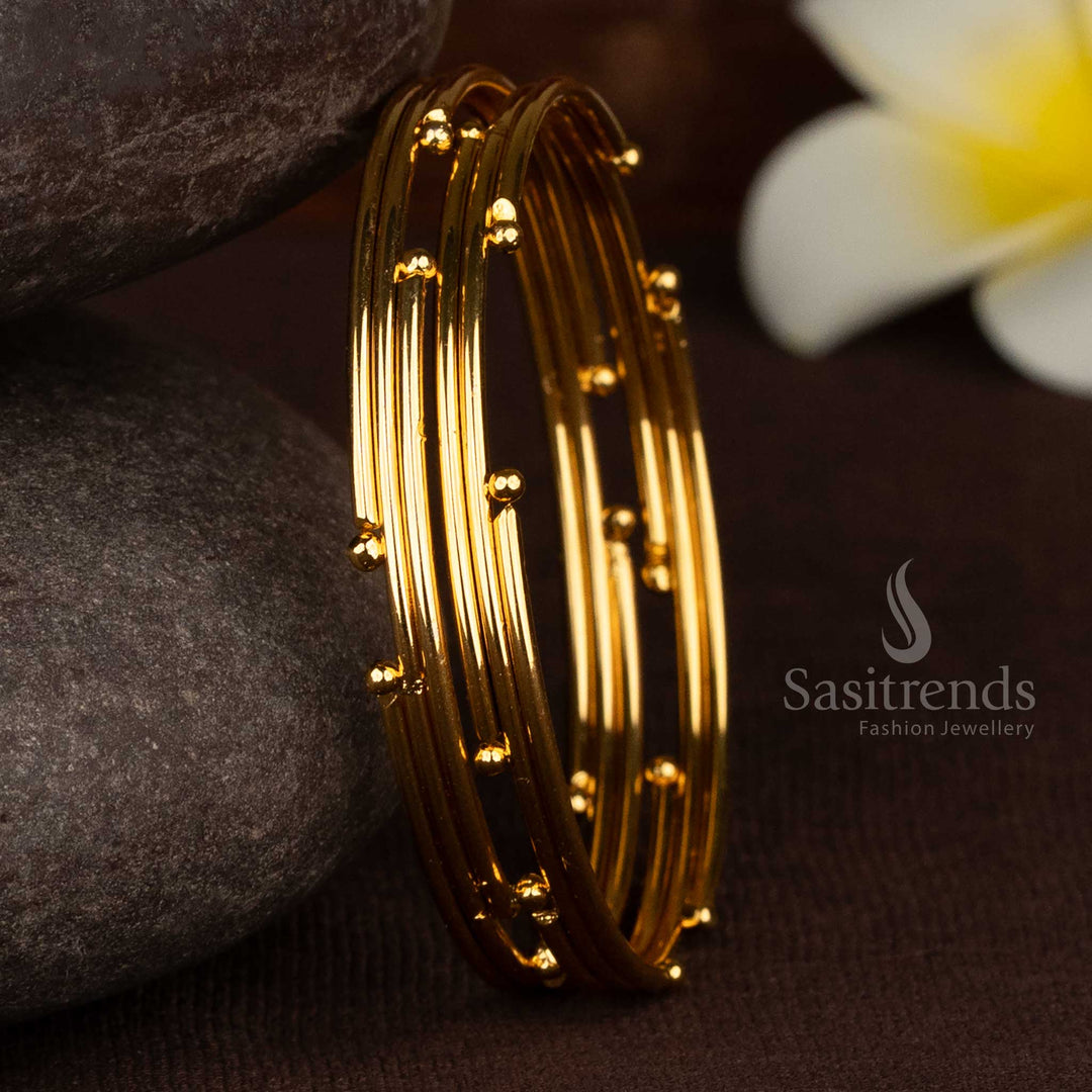Minimalist Ball / Bead Design pair of 2 one gram micro gold plated casual and daily wear bangles that look like real gold - Sasitrends