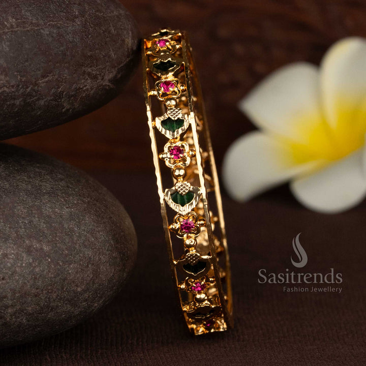 Guaranteed Micro Gold Plated Palakka Floral Bangle – Kerala Jewellery for Ethnic & Temple Wear | One Gram