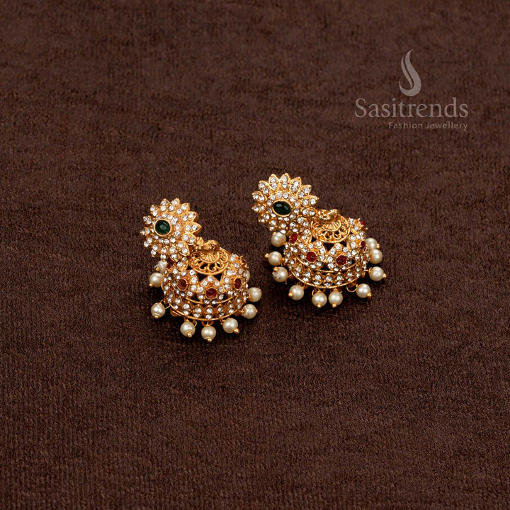 High-quality classic temple jewellery Earrings set with multi-layered chain and pearl drops - Sasitrends