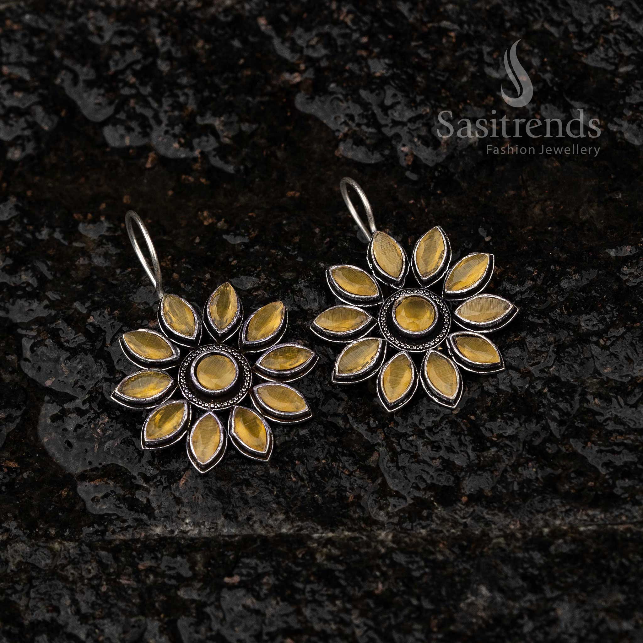 Yellow Floral Oxidised Earrings, Navarathiri Festival Elegance