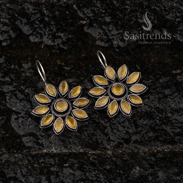 Yellow Floral Oxidised Earrings, Navarathiri Festival Elegance