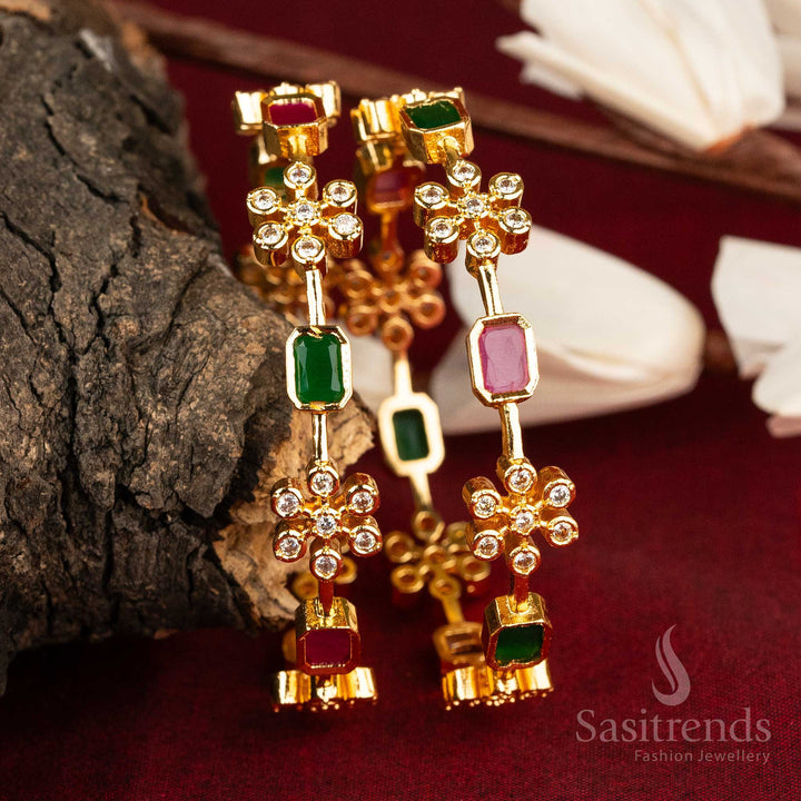 Luxurious Guaranteed One Gram Micro Gold-Plated American Diamond Bangles
