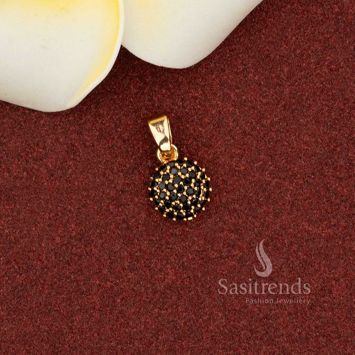 Opulent micro gold plated circular pendant featuring an onyx black AD stone with premium one gram jewellery craftsmanship ideal for cultural and festive styling – Sasitrends
