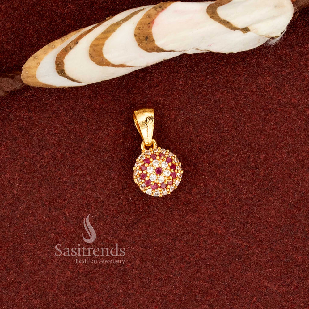 Opulent micro gold plated circular pendant featuring an only white ruby AD stone with premium one gram jewellery craftsmanship ideal for cultural and festive styling – Sasitrends