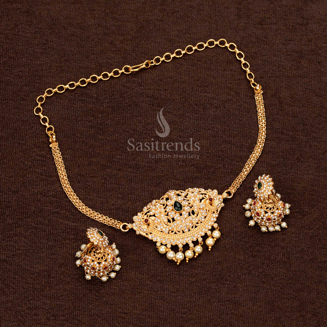 Handcrafted heritage temple choker set with delicate embellishments and gold detailing - Sasitrends