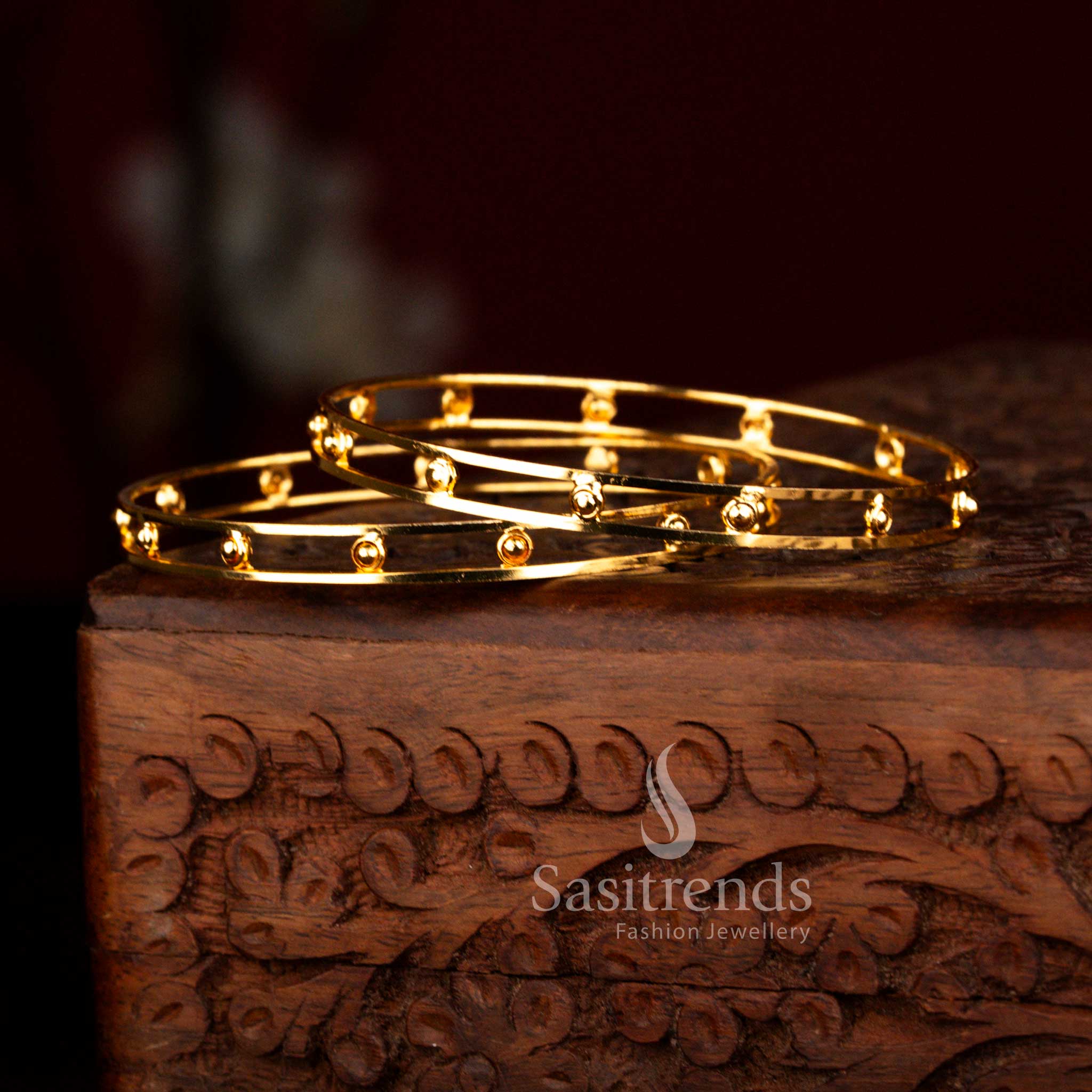 Elegant heritage micro gold plated bead cage design pair of two bangles perfect for cultural ceremonies and traditional styling guaranteed – Sasitrends