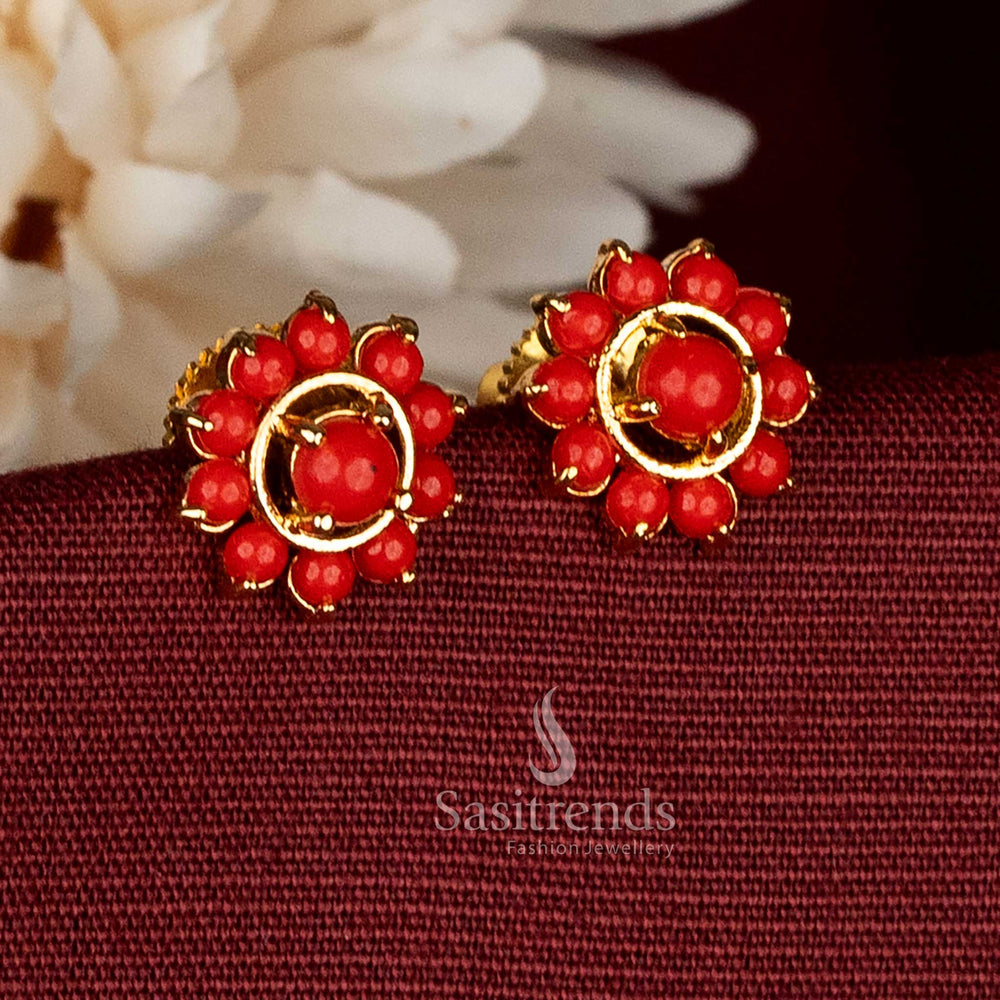 Floral pavalam traditional stud earrings with one gram micro gold plating - Sasitrends