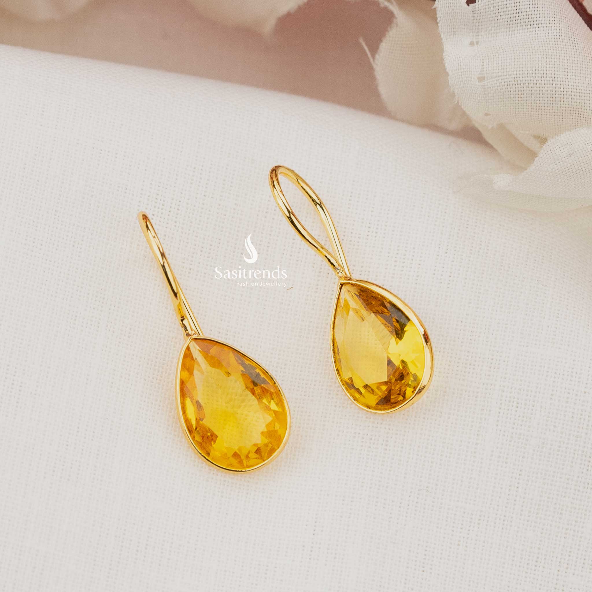 Aurora Gold Plated Golden Yellow Raindrop Earrings, Gift for Teens