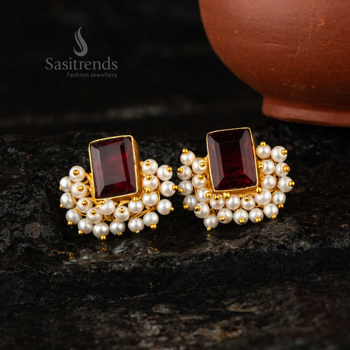 Glamorous Red Gold Plated Earrings Sasitrends Online Shopping