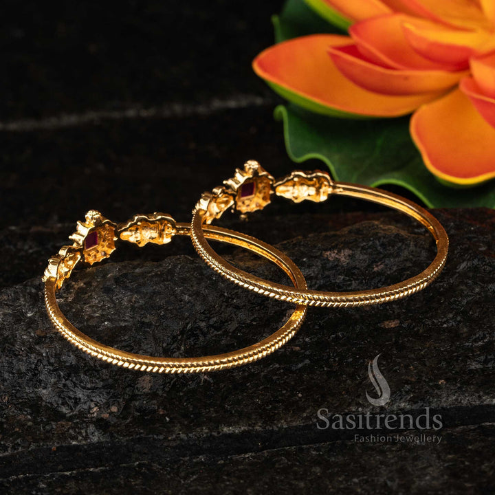 Exquisite Goddess Lakshmi Temple Kada Bangle adorned with a central square motif 