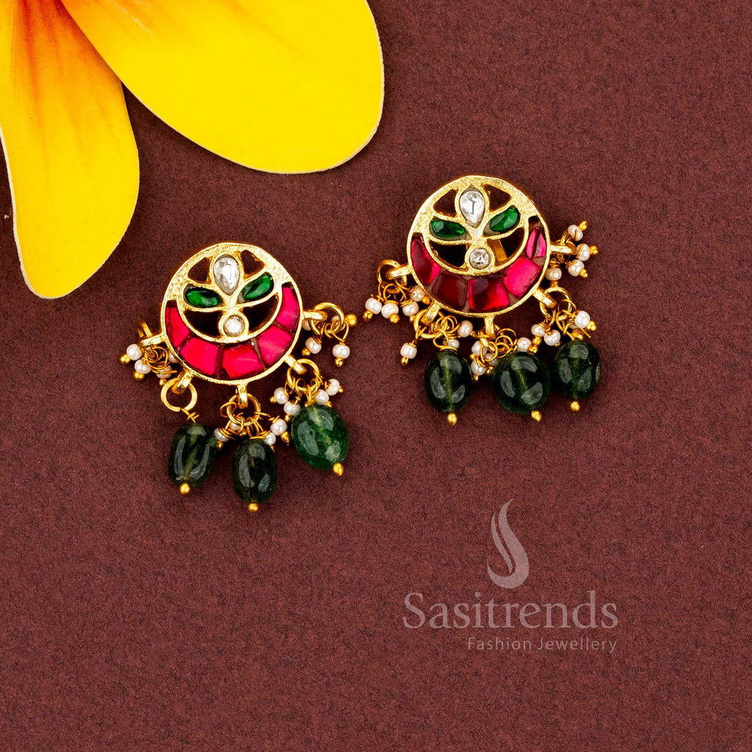 Traditional gold plated Chandbali earrings adorned with pearls for ethnic occasions Sasitrends