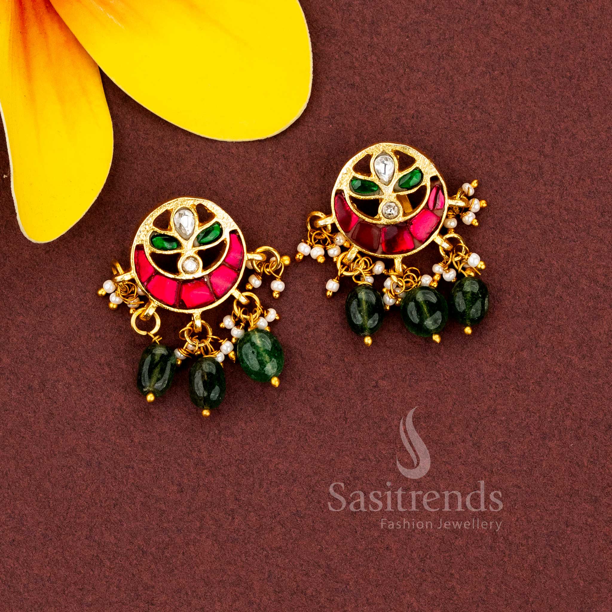 Traditional gold plated Chandbali earrings adorned with pearls for ethnic occasions Sasitrends