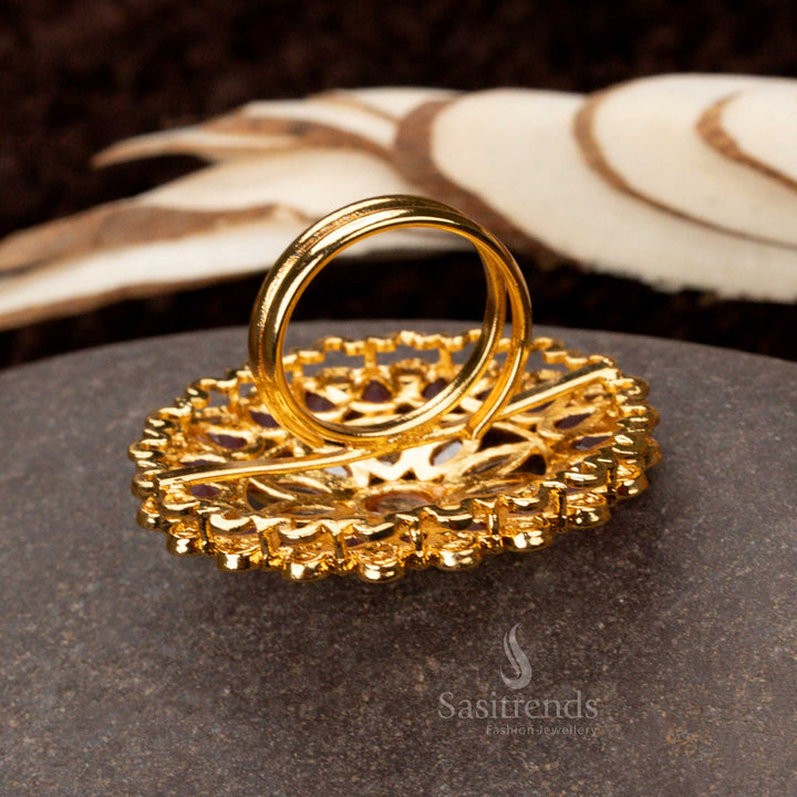 Elegant antique gold ring with a detailed floral pattern and sparkling stones - Sasitrends
