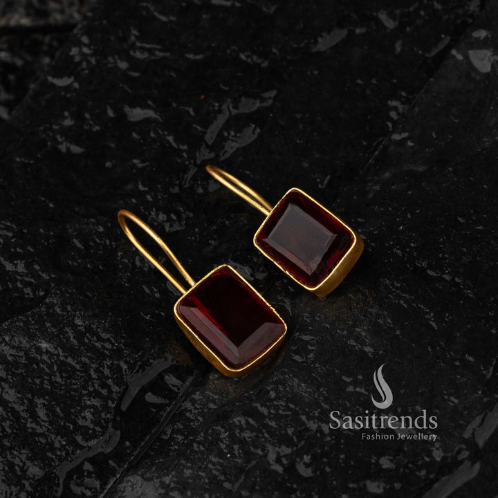 Gold Plated Maroon Monalisa Stone Stud Fish Hook Earrings Sasitrends Online Shopping