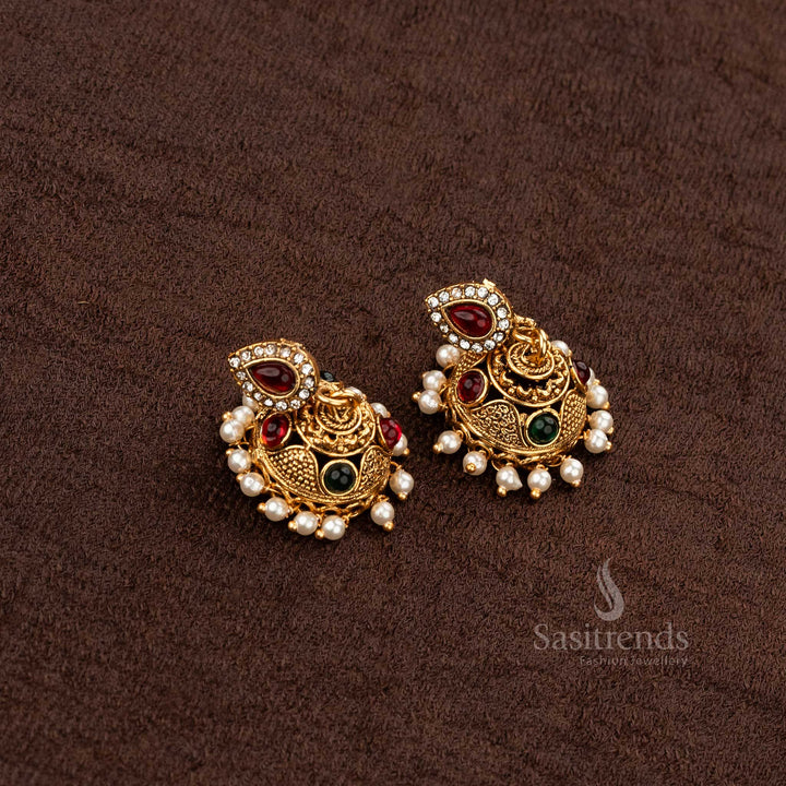 Classic ruby-green teardrop motif necklace and matching earrings - Sasitrends