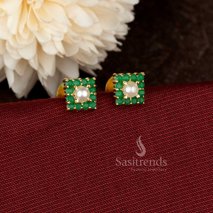 Micro gold plated square cluster green and pavalam stud earrings – Sasitrends