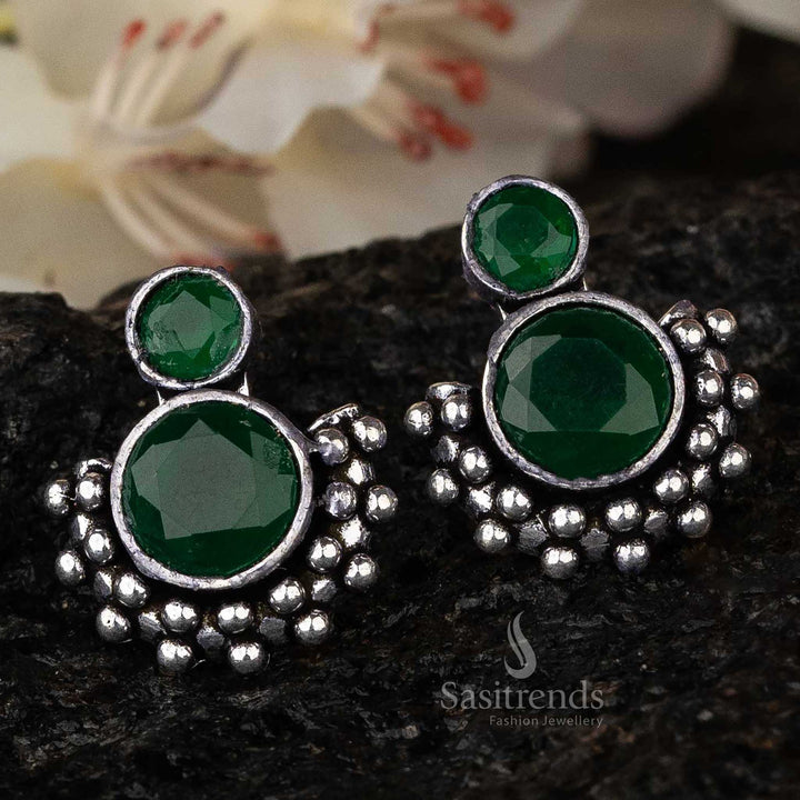 Green Stone Oxidised Boho Earrings - Perfect for Ethnic Outfits by Sasitrends