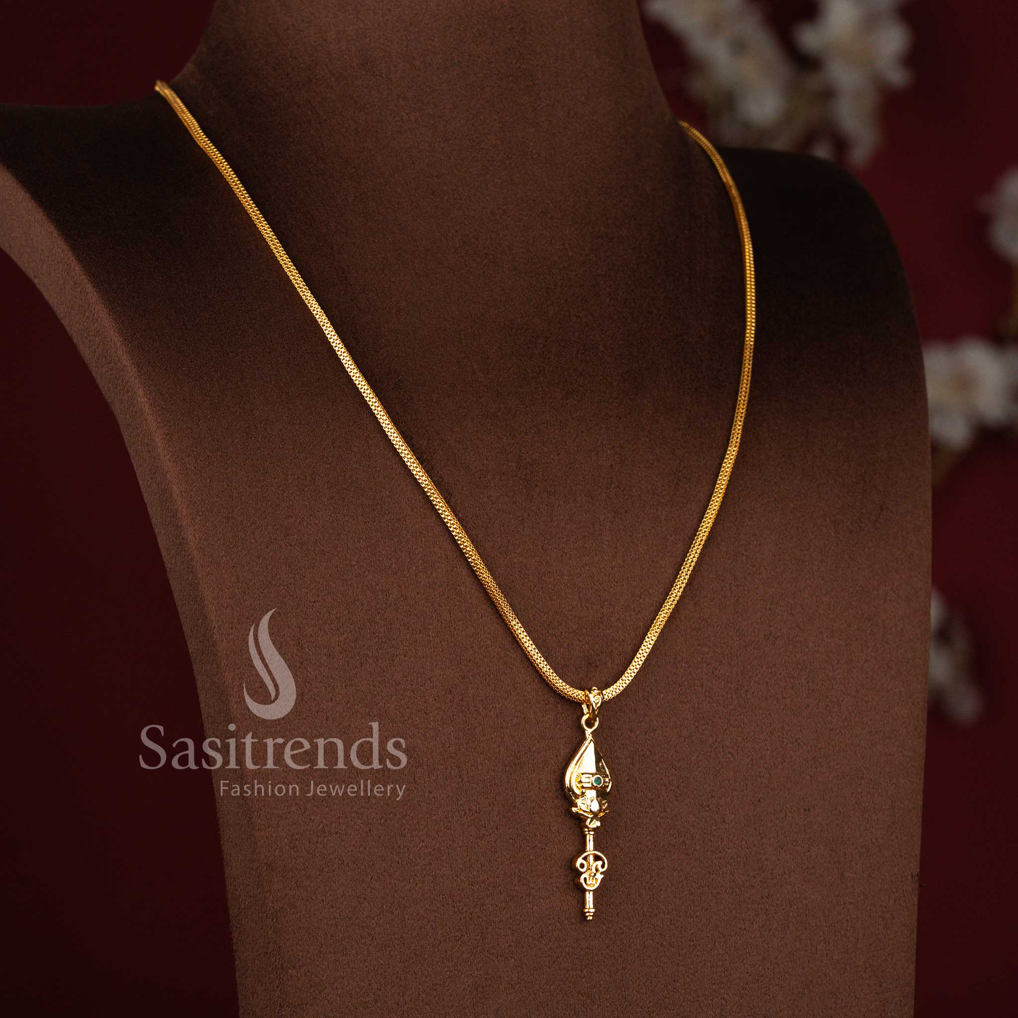 Beautifully Crafted 24K Micro Gold Plated Vel Drop Pendant Necklace with 24 Inches Box Chain | Traditional Gold Finish Jewellery