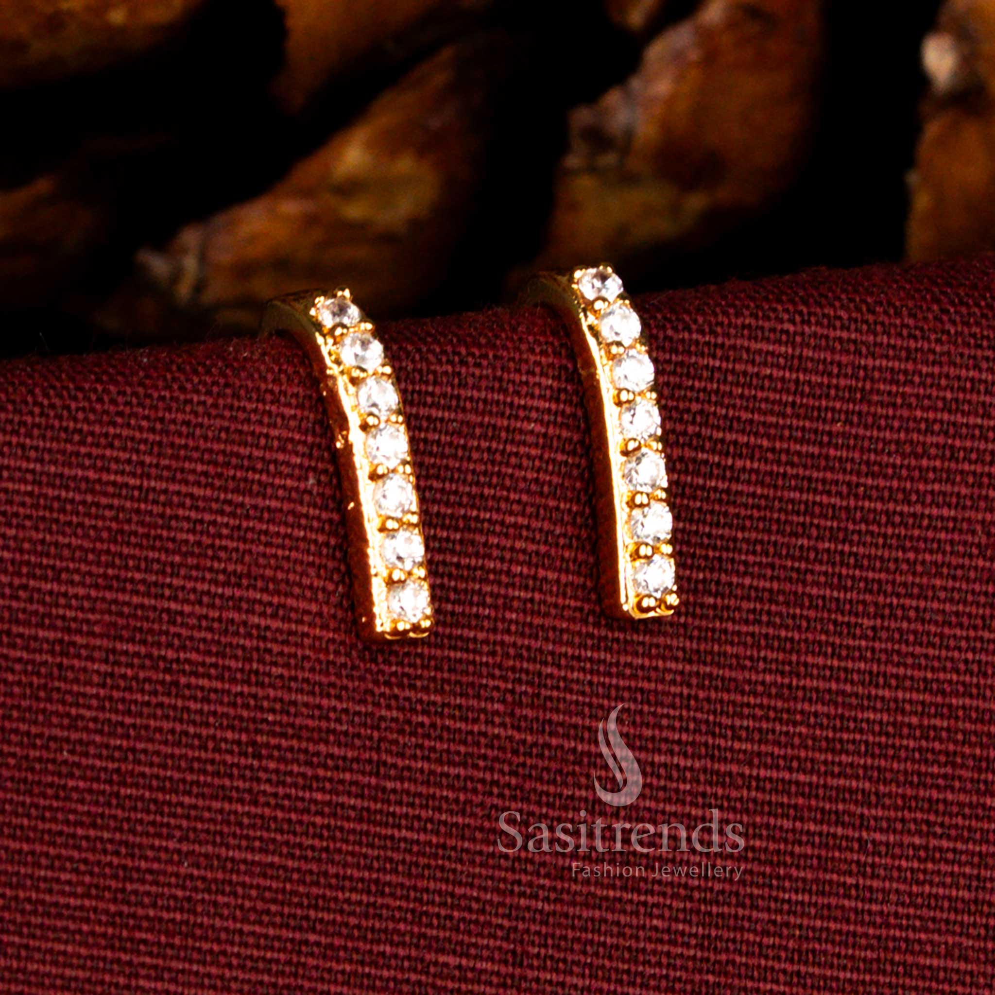 Magnificent Guaranteed Impon Addigai micro gold plated AD vertical bar stud earrings - Sasitrends