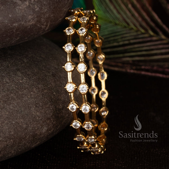Impon Micro Gold Plated Round American Diamond Stone Bangles for Family Functions & Traditional Gatherings