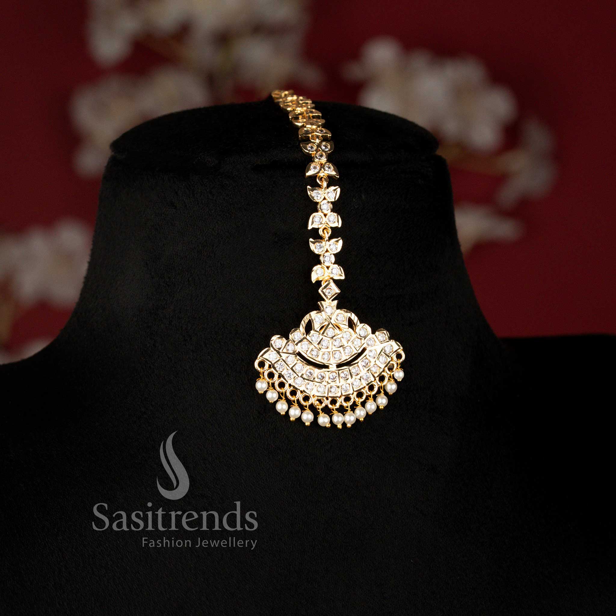 Guaranteed Impon Micro Gold Plated South Indian Bridal Addigai Jewellery Set with Short Necklace, Long Necklace, Earrings and Maang Tikka for Traditional Occasions