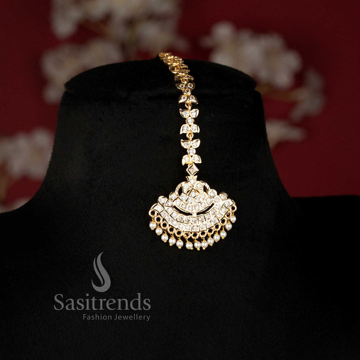 Guaranteed Impon Micro Gold Plated South Indian Bridal Addigai Jewellery Set with Short Necklace, Long Necklace, Earrings and Maang Tikka for Traditional Occasions