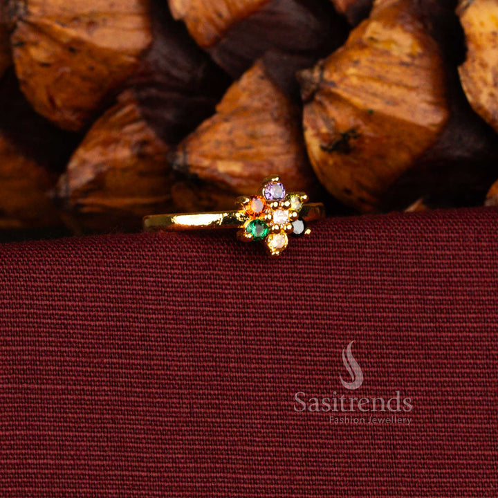 Beautiful Guaranteed Micro Gold Plated AD Floral Multi Color Stone Traditional Ring