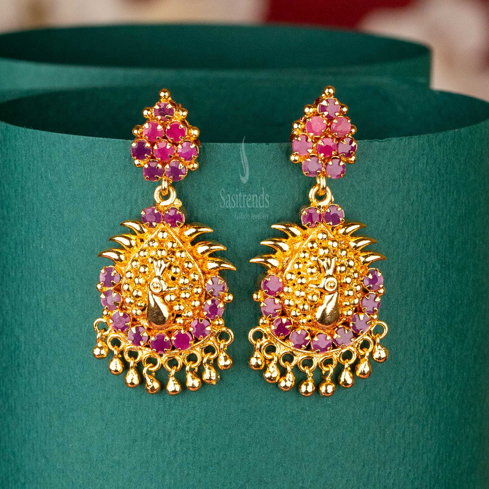 Sasitrends Luxurious AD Stone Peacock Design One Gram Micro Gold Plated Earrings
