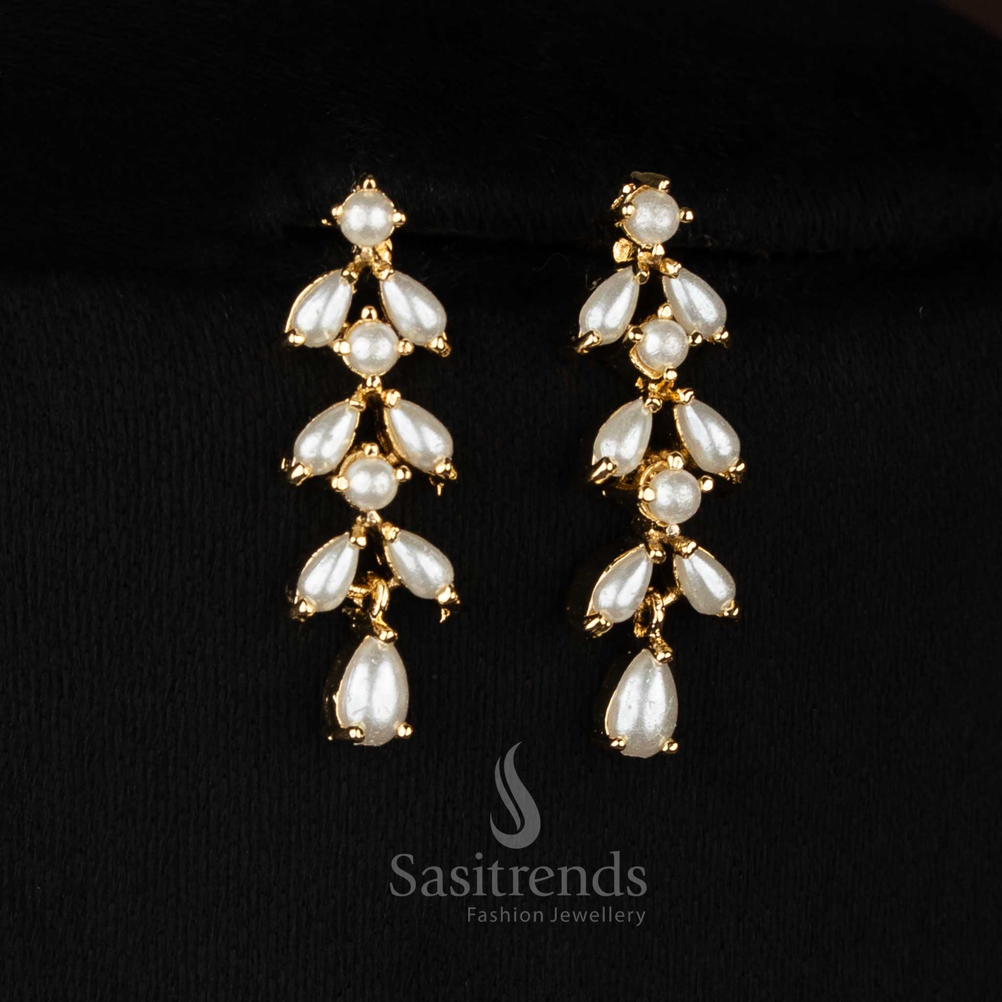 Guaranteed 24k micro gold plated pearl leaf motif necklace set by Sasitrends