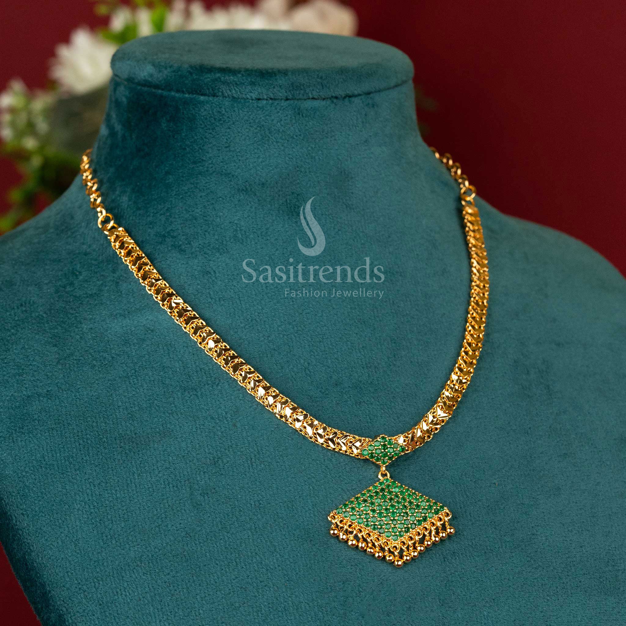 One gram micro gold plated heart pattern necklace with green stones Sasitrends
