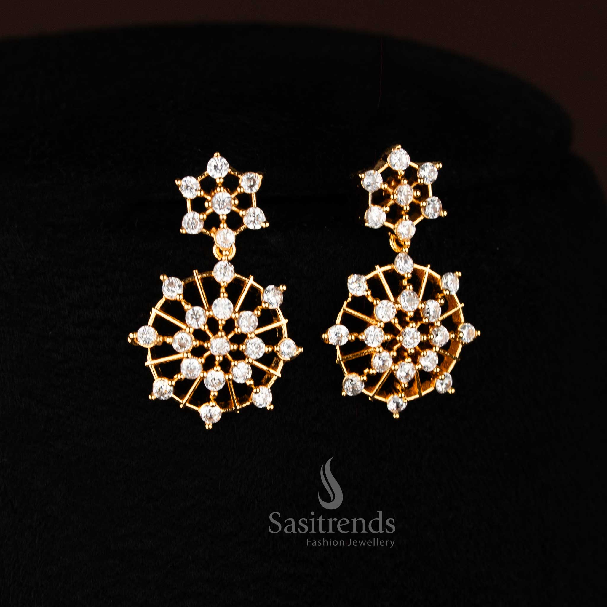Party wear Guaranteed White Floral Starburst Earrings in Micro Gold Plating with AD Stone Accents – Sasitrends