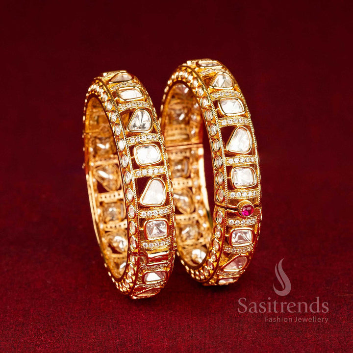 Sasitrends | Luxurious High Gold Plated Kundan Bangles with Premium American Diamond Kundan Stones