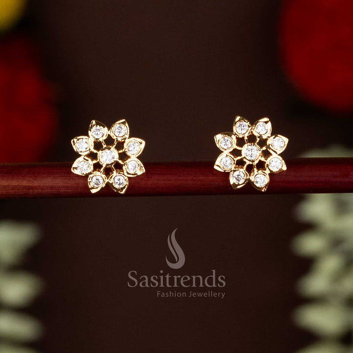 Guaranteed Impon Addigai 24K Micro Gold Plated AD Stone Floral Stud Earrings For Traditional Occasions