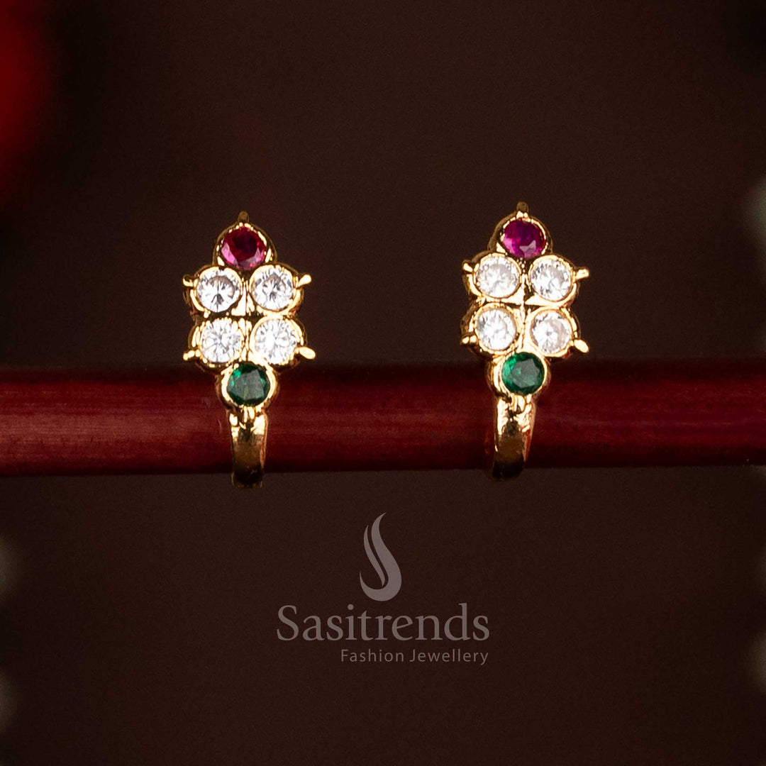Impon Addigai Micro Gold Plated AD Stone Floral Motif Stud Earrings - Sasitrends