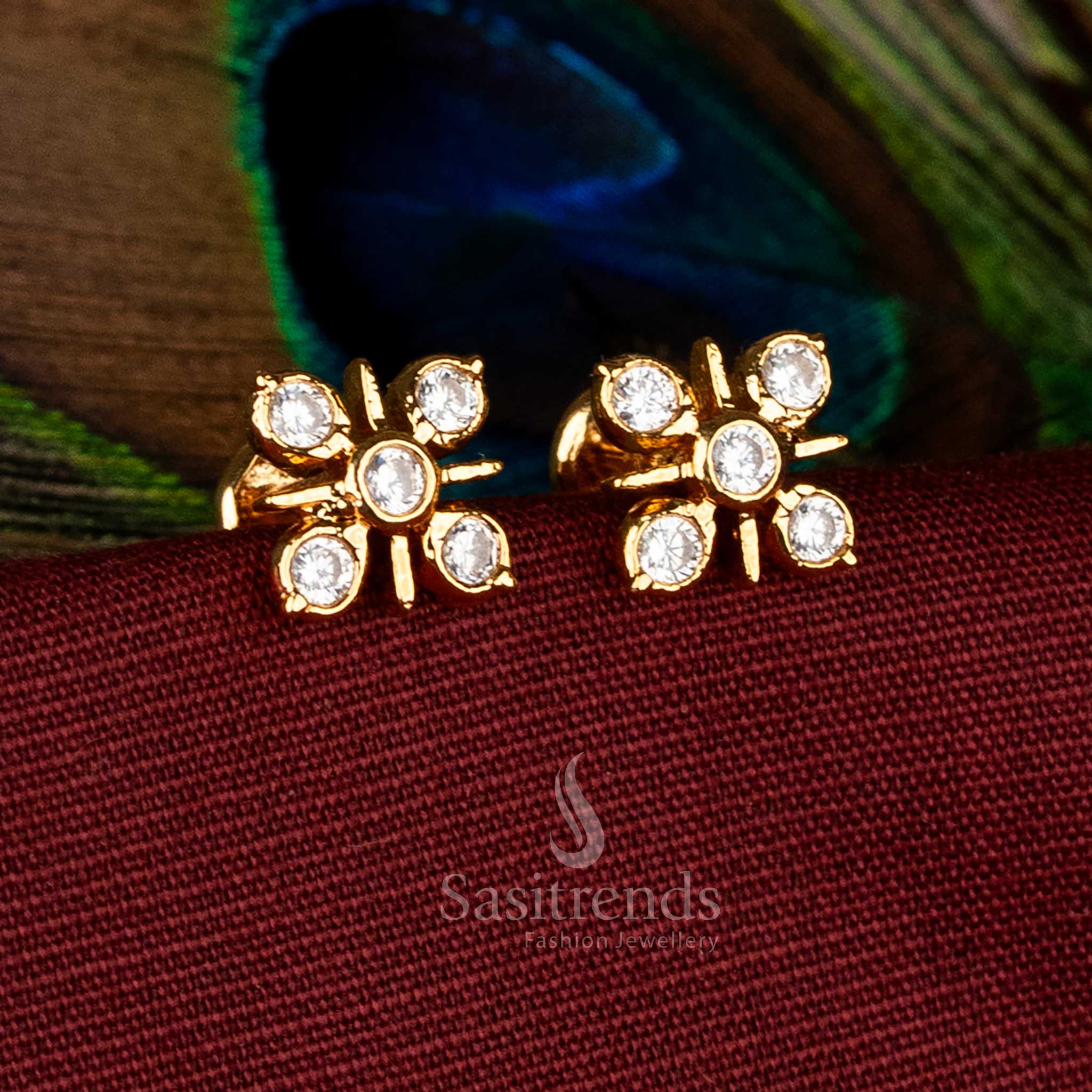 Impon Addigai micro gold plated square cut floral earrings for sarees & temple ceremonies – Sasitrends